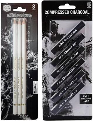 ART RANGER Compressed Charcoal White Medium Charcoal Pencil For Art Drawing, Sketching Pencils Stick