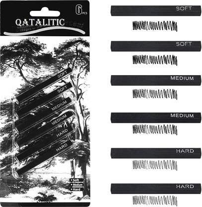 Qatalitic Compressed Charcoal 6 pc. Graphite Stick, Black Soft / Medium / Hard for Shading, Sketching, Drawing Stick