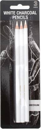 kstore Compressed Charcoal White Charcoal Pencil Set of 3 Pencil for Sketching, Drawing and other Artistic Work Stick