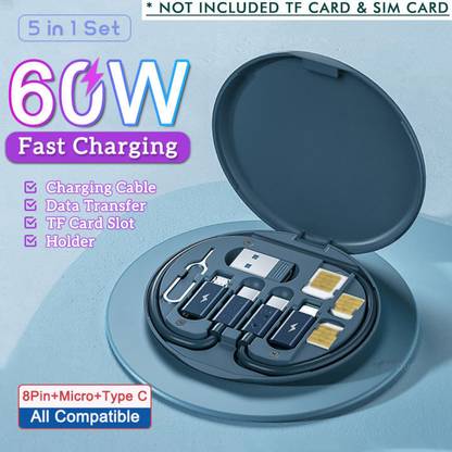 POZUB Multifunctional Mobile 60w Fast Charging Data Cable 5In1 Usb Cable Storage Set Charging Pad