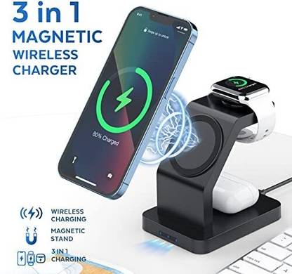 Viraan 3 in 1 Magnetic Wireless Charging Station for iPhone | Alarm Clock & Night Light Charging Pad