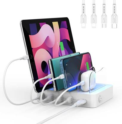Soopii Smart Charging Station Dock & Organizer for Smartphones, Tablets & Other Gadgets - 4-Port Compact Multiple USB Charger with Charging Status Indicator Charging Pad