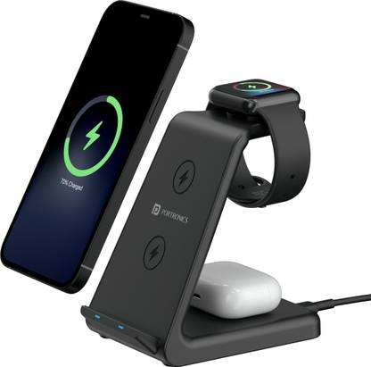 Portronics Freedom Trio 15w 3 in 1 Desktop Wireless Charger for QI Enable Devices Charging Pad