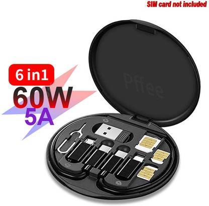 BUFONA 5 in1 Multifunction Cable Case Data Cable USB Type-C 60W Fast Charging Cable Box Charging Pad
