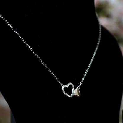 silvmw 925 sterling silver double heart pendant necklace Sterling Silver Charm Set