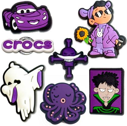 Questsole Purple Hype Shoe Charms Set – Cool Car, Anime Skull, Octopus & More Rubber Shoe Charm