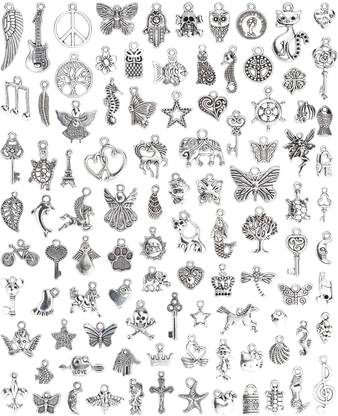 Rinkis craft Bulk Lots Jewelry Making Silver Charms Mixed Smooth Tibetan Silver Metal Charms Alloy Charm Set