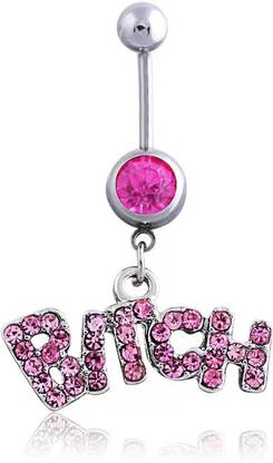 RVM Jewels Crystal Belly Button Navel Ring Pink Bitch Worded Belly Rings For Women Stainless Steel Charm Set