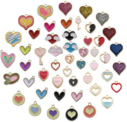 ELEPHANTBOAT 50 Pcs DIY Jewelry Making Pendent Kit Heart Shaped Pendant Jewelry Pendent Kit Metal Charm Set