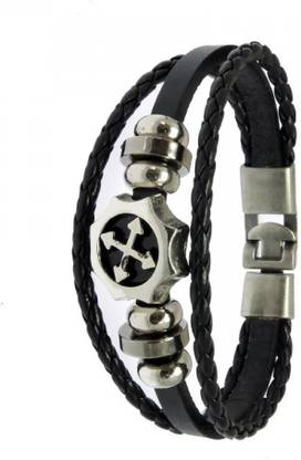 Sanaa Creations STYLISH BLACK STUD LEATHER WRIST BAND Alloy Beaded Charm