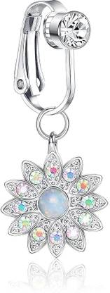 sannidhi 316L Stainless Steel Belly Button Ring Non Piercing Belly Button Ring Floral Stainless Steel Beaded Dangling Charm