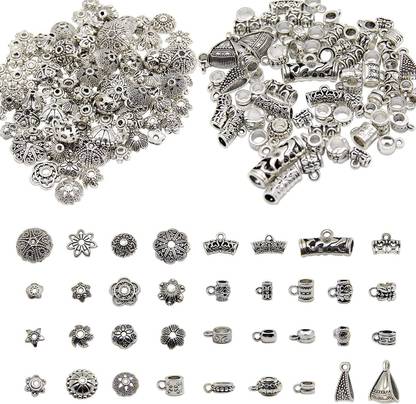 Zibuyu 100G Metal Spacer Beads With Hole Bead Caps Antique Silver Metal Beaded Charm