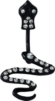 Sorellaz Womens Navel Belly Button Piercing Black Snake Zircon Ring Metal Beaded Charm