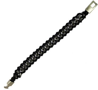 Sanaa Creations ENSEMBLE COMBO OF BLACK LEATHER & SILVER HANDMADE ANKLE BRACELET Alloy Beaded Charm
