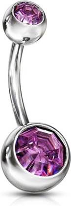 RVM Jewels Double Stone Belly Button Ring Purple Stainless Navel Piercing Jewelry Women Stainless Steel Charm Set