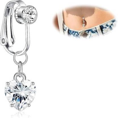 LAKSHMINARAYAN SALES 1pcs Steel Fake Clip on Belly Button Piercing Jewelry Heart-shape for Women Stainless Steel Charm Set