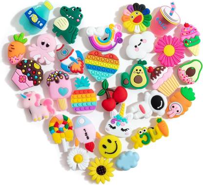 Dkriva 30Pcs Cartoon Clog Charms, Rubber Slipper Decorations for Kids(1 SET) Silicone Charm Set
