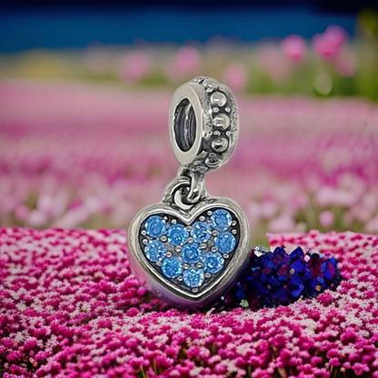 Sahiba Gems Heart Charm Pendant Charm Fits For Bracelets / Anklets / Chain Sterling Silver Beaded Charm