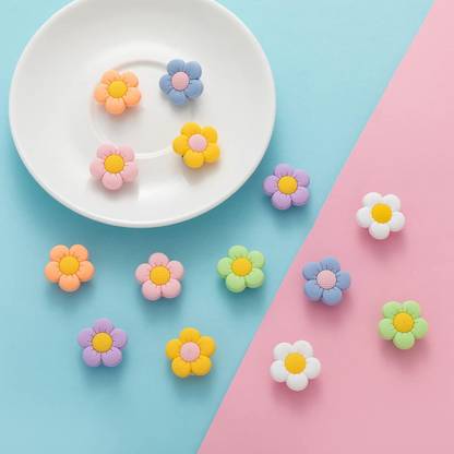 MJKD Flowers Sandals Charms set includes (7)seven multicolored charms Croc clogs Rubber Shoe Charm