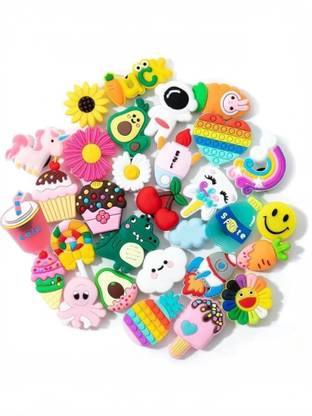 PALAY 30pcs Clog Slippers Charms Assorted Cartoon Clog Slipper Charms for Girls Rubber Metal Charm Set