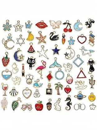 TREXEE 54 pcs Mixed Assorted Gold Plated Enamel Pendants Animal Moon Star Fruit Enamel, Alloy Charm Set