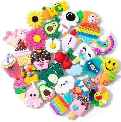 PALAY 30pcs Clog Slippers Charms Assorted Cartoon Clog Slipper Charms for Girls Rubber Metal Charm Set