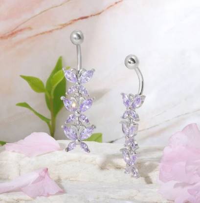 Shield plus Butterfly Belly Ring/ Dangle Belly Ring/ Butterfly Navel Ring/ Navel Piercing Stainless Steel Beaded Dangling Charm