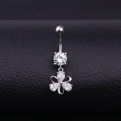 GadgetsDen 316L SS Belly Button Jewelry Piercing Flower Dangling Cubic Zirconia Navel Ring Stainless Steel Beaded Charm