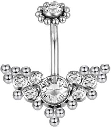 GadgetsDen Solid Titanium Belly Button Rings Piercing, Implant Grade Titanium Navel Rings Stainless Steel Beaded Charm