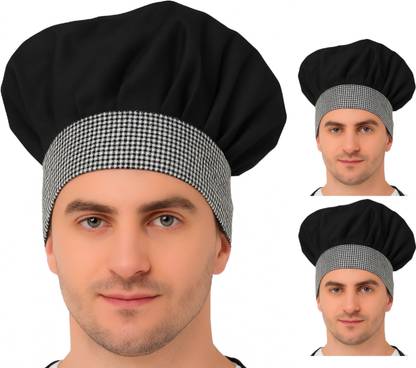 Kodenipr Club Adjustable Black Chef Cap Check Contrast/Cooking Cap Chef Hat
