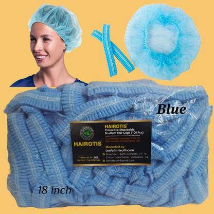 hairotis Disposable Caps(100 pc) 18inch Blue Bouffant Hair Net Cooking Food Industry Kitchen Hotels Chef Hat