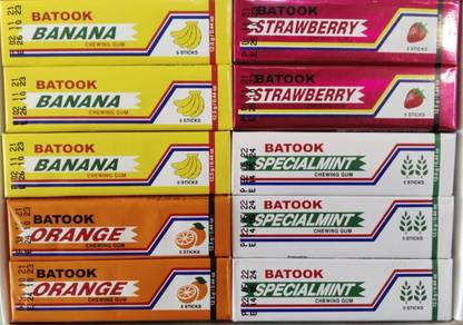 batook Chewing Gum Variety Flavours 5 Pieces Each Flavours (20 X 12.5g) Orange, Special Mint, Strawberry, Banana Chewing Gum