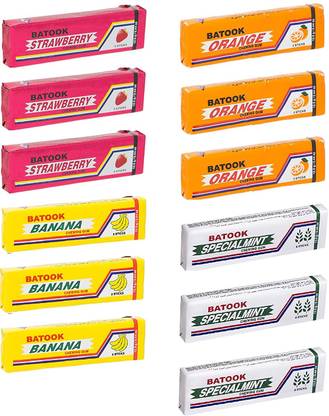 batook Chewing Gum Variety Pack 3 Banana, 3 Orange, 3 Mint and 3 Strawberry Each 12.5g Chewing Gum