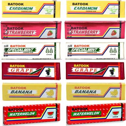 batook Variety Pack Refreshing Soft Chewing Gum With Delicious 2 Banana, 2 Orange, 2 Cardamom, 2 Special Mint, 2 Watermelon, 2 Strawberry, 2 Grape Chewing Gum