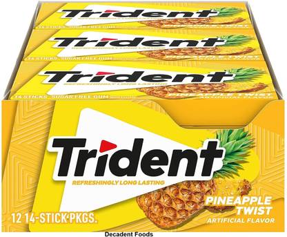 Decadent Foods Trident Pineapple Twist Sugar Free Gum | (12 Pack Of 14 Stick ) Pineapple Flavor Chewing Gum