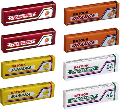 batook Chewing Gum Variety Pack 2, Banana, 2 Strawberry, 2 Mint, 2 Orange Variety Pack Chewing Gum