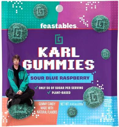 Feastables Karl Gummies Candy Made With Natural Flavors With Nice Balance of Sweet and Sour Blue Raspberry Chewing Gum