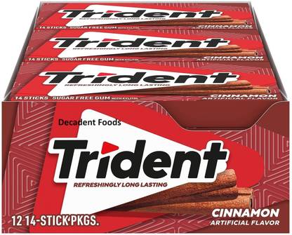 Decadent Foods Trident Sugar Free Chewing Gum 14 Sticks ( Total 168 Sicks ) Cinnamon Flavour Chewing Gum