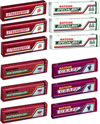 batook Chewing Gum Variety Pack, With a Smooth & Refreshing Flavour Instant Cool 3 Strawberry, 3 Watermelon, 3 Grape, 3 Specialmint Chewing Gum