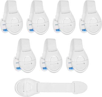mapperz Child Safety Locks for Furniture Set of 8 White Baby Proofing Cabinet Locks Child Safety Strap Lock