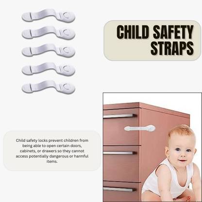 Life Zest Baby Proof Safety Strap Locks for Cabinets Fridge Drawer (White) Child Safety Strap Lock