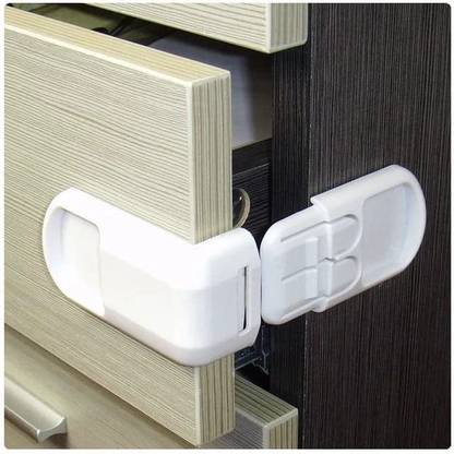 RIANZ White Corner Drawer/Filing cabinets/Drawer Lock, No Tools Needed pack of 1 Child Safety Latch Lock