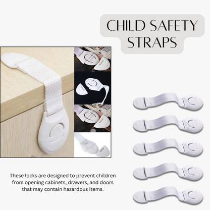 Life Zest Toddler Safety Locks for Cupboard Drawer Cabinet Door (Pack 5) Child Safety Strap Lock
