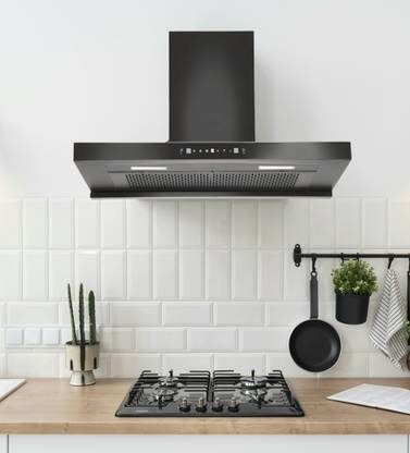 Hindware DARCIA 75 | Filterless | High Airflow | 3 Speed Gesture Control | Thermal Auto Clean Wall Mounted Black 1200 CMH Chimney