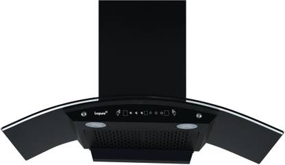 LIVPURE Swift-90 Auto Clean Curved Glass 90 cm| 6 Years Motor Warranty|Heat Autoclean| Gesture Control| Filterless|Powerful Suction | Low Noise Wall Mounted Black 1400 CMH Chimney
