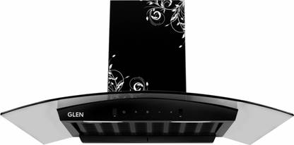 Glen ISPA 90 cm BL DZ 1200 m3 Auto Clean Curved Glass 90 cm|Touch & Gesture Control| Autoclean| Filterless|Powerful Suction | Low Noise Wall Mounted Black 1200 CMH Chimney