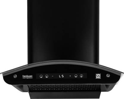 Hindware Smart Appliances Alexio Plus BLDC 60CM Auto Clean | Curved Glass | Filterless | Touch Control, Motion Sensor | Energy Efficient LED Light | Powerful Suction | Wall Mounted Black 1450 CMH Chimney