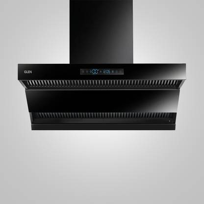 Glen CH-6076 Kitchen Chimney with Double Draft Suction, Inverter Technology, 90CM Auto Clean Wall Mounted BLACK 1400 CMH Chimney