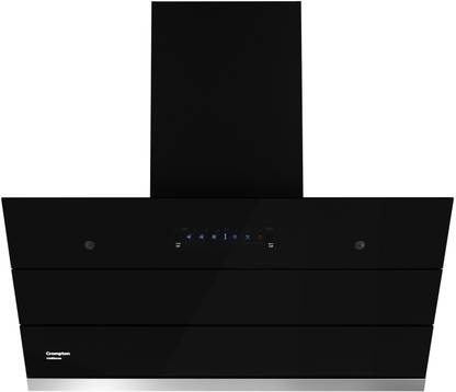 Crompton CHD-ISI90FLE-IND Auto Clean Slant Glass 90 cm| Intelli Auto Clean| Low Noise Wall Mounted Black 1626 CMH Chimney