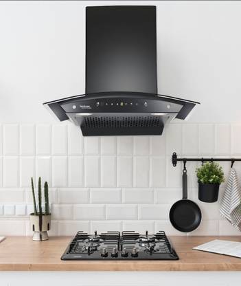 Hindware DIVINA 60 | Filter-Less | Powerful Suction | 3 Speed Gesture Control | Auto Clean Wall Mounted Black 1200 CMH Chimney